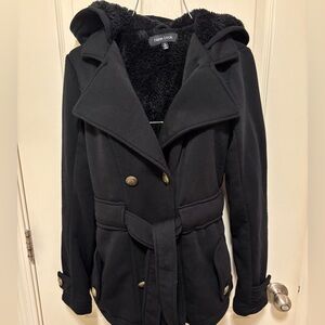 New Look Black Peacoat with Hood